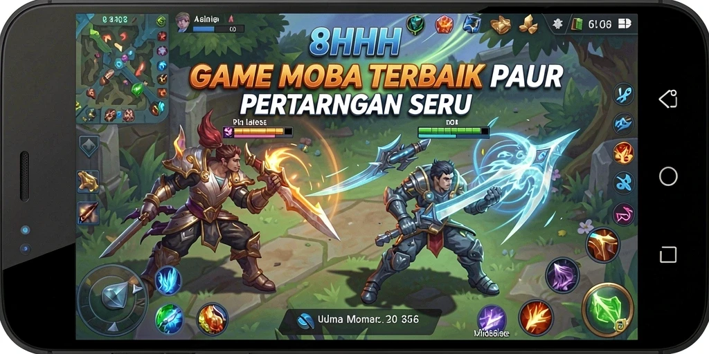 Screenshot gameplay MOBA yang menunjukkan pertarungan intens.