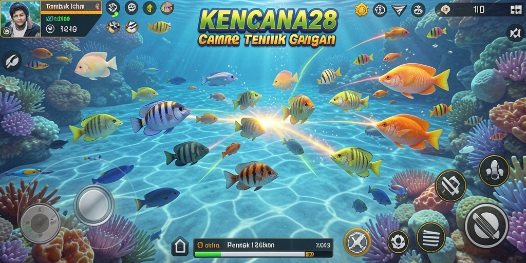 Screenshot gameplay KENCANA28 menampilkan aksi seru menembak ikan.