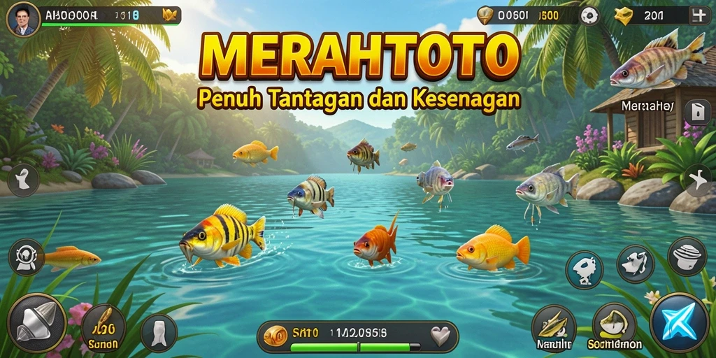 Screenshoot gameplay MERAHTOTO menampilkan aksi memancing yang seru dan mendebarkan.