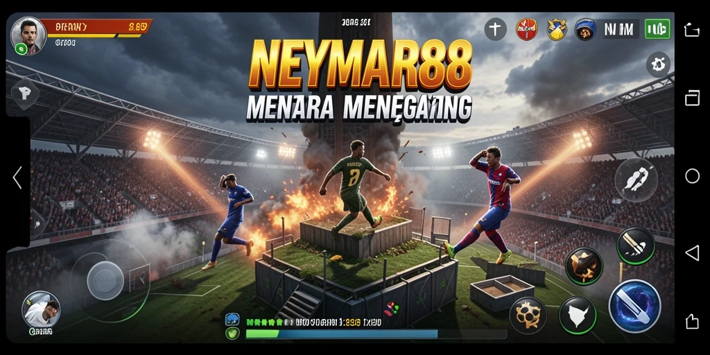 Screenshot gameplay NEYMAR88 yang menampilkan strategi Tower Defense.