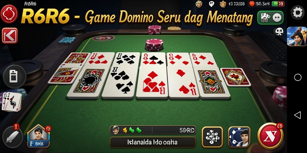 Tampilan screenshot permainan R6R6 yang menunjukkan keseruan bermain domino.