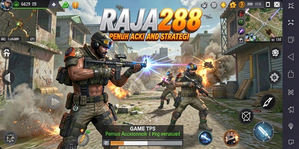 Tangkapan layar RAJA288 menunjukkan aksi pertempuran seru dalam game TPS.